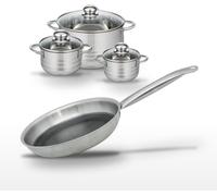 Batterie de cuisine avec 3 faitouts 12/14/24 cm et 1 poêle de cuisson 28 cm en inox et acier sans PFAS Elo Collection Relief Solution Brillant
