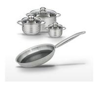 Batterie de cuisine avec 3 faitouts 12/16/20 cm en inox et 1 poêle de cuisson 24 cm en acier avec sans PFAS Elo Collection Relief Solution Brillant
