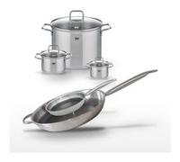Batterie de cuisine avec 3 faitouts 12/16/26 cm et 2 poêles 24/32 cm en inox sans PFAS Elo Collection Relief Solution Citrin