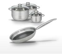Batterie de cuisine avec 3 faitouts 14/20/24 cm et 1 poêle de cuisson 28 cm en inox et sans PFAS Elo Collection Relief Solution Brillant