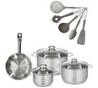 Batterie de cuisine avec 3 faitouts 16/20/24 cm et 1 poêle 20 cm avec 5 ustensiles de cuisine Fackelmann Etherna Brillant Vario Inox|Noir