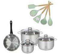 Batterie de cuisine avec 3 faitouts 16/20/24 cm et 1 poêle 20 cm avec 5 ustensiles de cuisine Fackelmann Généva Brillant Ocean