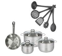 Batterie de cuisine avec 3 faitouts 16/20/24 cm et 1 poêle 20 cm avec 5 ustensiles de cuisine Fackelmann Etherna Brillant Clip