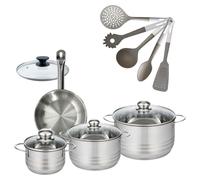 Batterie de cuisine avec 3 faitouts 16/20/24 cm et 1 poêle 20 cm avec 6 ustensiles de cuisine Fackelmann Etherna Brillant Vario avec couvercles