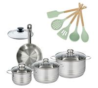 Batterie de cuisine avec 3 faitouts 16/20/24 cm et 1 poêle 20 cm avec 6 ustensiles de cuisine Fackelmann Etherna Brillant Fenix Océan avec couvercles