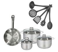 Batterie de cuisine avec 3 faitouts 16/20/24 cm et 1 poêle 24 cm avec 5 ustensiles de cuisine Fackelmann Etherna Brillant Clip