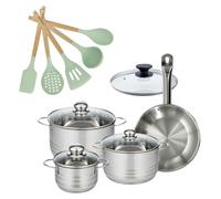 Batterie de cuisine avec 3 faitouts 16/20/24 cm et 1 poêle 24 cm avec 6 ustensiles de cuisine Fackelmann Etherna Brillant Fenix Océan avec couvercles