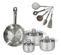 Batterie de cuisine avec 3 faitouts 16/20/24 cm et 1 poêle 28 cm avec 5 ustensiles de cuisine Fackelmann Etherna Brillant Vario