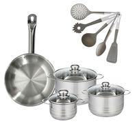 Batterie de cuisine avec 3 faitouts 16/20/24 cm et 1 poêle 28 cm avec 5 ustensiles de cuisine Fackelmann Etherna Brillant Vario