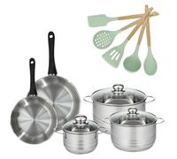 Batterie de cuisine avec 3 faitouts 16/20/24 cm et 2 poêles 20/24 cm avec 5 ustensiles de cuisine Fackelmann Généva Brillant Ocean