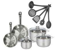Batterie de cuisine avec 3 faitouts 16/20/24 cm et 2 poêles 20/24 cm et 5 ustensiles de cuisine Fackelmann Etherna Brillant Clip
