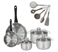 Batterie de cuisine avec 3 faitouts 16/20/24 cm et 2 poêles 20/28 cm avec 5 ustensiles de cuisine sans PFAS Fackelmann Généva Brillant Vario