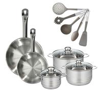 Batterie de cuisine avec 3 faitouts 16/20/24 cm et 2 poêles 24/28 cm avec 5 ustensiles de cuisine sans PFAS Fackelmann Etherna Brillant Vario