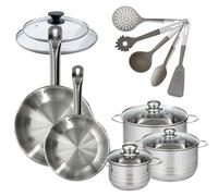 Batterie de cuisine avec 3 faitouts 16/20/24 cm et 2 poêles 24/28 cm avec 7 ustensiles de cuisine Fackelmann Etherna Brillant Vario avec couvercles