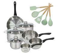Batterie de cuisine avec 3 faitouts 16/20/24 cm et 3 casseroles 12/16/20 cm avec 1 poêle et 5 ustensiles de cuisine Fackelmann Généva Brillant Ocean