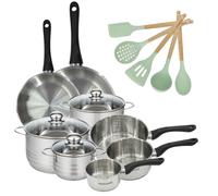 Batterie de cuisine avec 3 faitouts 16/20/24 cm et 3 casseroles 12/16/20 cm et 2 poêles 24/28 cm sans PFAS Fackelmann Généva Brillant Ocean
