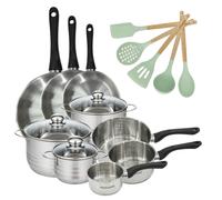 Batterie de cuisine avec 3 faitouts 16/20/24 cm et 3 casseroles 12/16/20 cm et 5 ustensiles de cuisine Fackelmann Généva Brillant Ocean