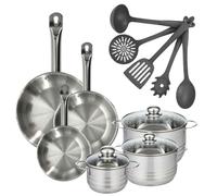 Batterie de cuisine avec 3 faitouts 16/20/24 cm et 3 poêles 20/24/28 cm avec 5 ustensiles de cuisine sans PFAS Fackelmann Etherna Brillant Clip