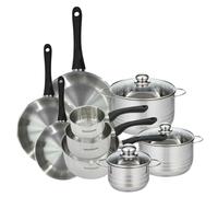 Batterie de cuisine avec 3 poêles 20/24/28 cm 3 casseroles 12/16/20 cm et 3 faitouts 16/20/24 cm en inox sans PFAS Fackelmann Généva Brillant