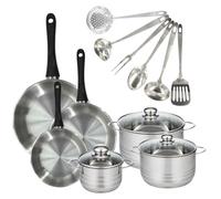Batterie de cuisine avec 3 poêles 20/24/28 cm et 3 faitouts 16/20/24 cm avec 6 ustensiles de cuisine sans PFAS Fackelmann Généva Brillant Oxford