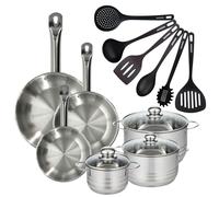 Batterie de cuisine avec 3 poêles 20/24/28 cm et 3 faitouts 16/20/24 cm avec 6 ustensiles de cuisine Fackelmann Etherna Brillant Fenix