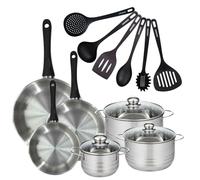 Batterie de cuisine avec 3 poêles 20/24/28 cm et 3 faitouts 16/20/24 cm avec 6 ustensiles de cuisine sans PFAS Fackelmann Généva Brillant Fénix