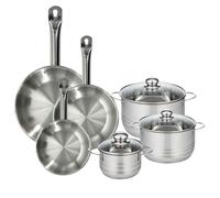 Batterie de cuisine avec 3 poêles 20/24/28 cm et 3 faitouts 16/20/24 cm en inox sans PFAS Fackelmann Eterna Brillant