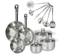 Batterie de cuisine avec 3 poêles 20/24/28 cm et 3 faitouts 16/20/24 cm et 6 ustensiles de cuisine Fackelmann Etherna Brillant Oxford