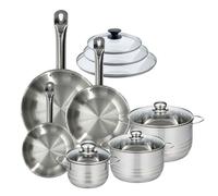 Batterie de cuisine avec 3 poêles 20/24/28 cm et 3 faitouts 16/20/24 cm sans PFAS Fackelmann Eterna Brillant avec couvercles
