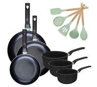 Batterie de cuisine avec 3 poêles 24/28/30 cm et 3 casseroles 16/18/20 cm et 5 ustensiles de cuisine Fackelmann Brandao Océan