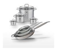 Batterie de cuisine avec 3 poêles 24/28/32 cm et 4 faitouts 12/14/20/26 cm en inox sans PFAS Elo Collection Relief Solution Citrin Aluminium