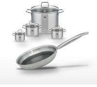 Batterie de cuisine avec 4 faitouts 12/14/16/26 cm et 1 poêle de cuisson 24 cm en inox sans PFAS Elo Collection Relief Solution Citrin