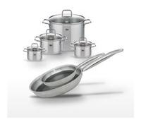 Batterie de cuisine avec 4 faitouts 14/16/20/26 cm et 2 poêles 24/28 cm en inox avec 6 ustensiles de cuisine Elo Collection Relief Solution Citrin