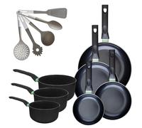 Batterie de cuisine avec 4 poêles 16/20/24/28 cm et 3 casseroles 16/18/20 cm avec 5 ustensiles de cuisine sans PFAS Fackelmann Brandao Vario