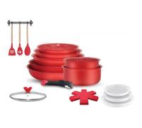 Arthur Martin Batterie de cuisine AMR94 18 pièces, manche amovible, induction, rouge