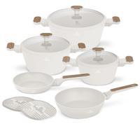 Batterie de cuisine BerlingerHaus Nordic Mat Crème 7 pièces - Casserole ø 20, 24, 28 cm & Poêle ø 20, 24 cm - compatible avec toutes les sources de chaleur