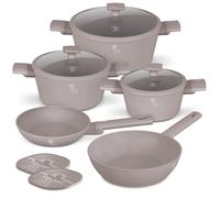 Batterie de cuisine BerlingerHaus Taupe 7 pièces - Casserole ø 20, 24, 28 cm & Poêle ø 20, 24 cm - compatible avec toutes les sources de chaleur