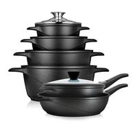Briebe MGK1219 Casserole à induction 12 pièces en fonte d'aluminium 4 casseroles 2 poêles à frire Noir