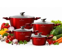 Batterie de cuisine Edenberg 8 pièces, rouge | avec couvercles en verre | batterie de cuisine pour plaques à induction | casseroles revêtues | batterie de cuisine | ensemble de casseroles | revêtement