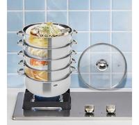 Batterie de cuisine en acier argenté - Set de cuisson - Casserole avec couvercle en verre - 5 pièces - Diamètre 28 cm - Ronde