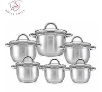 Batterie de cuisine en acier inoxydable 12 pièces – Batterie de casseroles pour induction avec couvercles en verre – Compatible avec l'induction, le gaz, l'électricité et la vitrocéramique – Royal Swi
