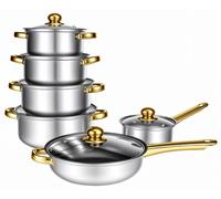 Batterie de cuisine en acier inoxydable - Ensemble de 6 pièces comprenant des casseroles et des poêles - Revêtement antiadhésif - Compatible avec les plaques à induction - Casseroles, poêle et faitout