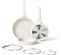 Batterie de cuisine en céramique avec cocottes - fonte - 6 pièces - blanc - compatible induction