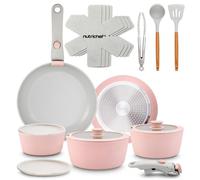 NutriChef Batterie de Cuisine 18 Pièces Céramique - Casseroles et Poêles Antiadhésives avec Poignées Amovibles, Revêtement sans PTFE, Gain de Place