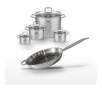 Batterie de cuisine en inox 1 poêle 32 cm 1 faitout 14 cm 1 faitout 16 cm 2 faitouts 20/26 cm Elo Collection Relief Solution Citrin Aluminium