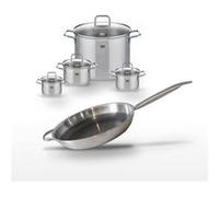Batterie de cuisine Ensemble 5 pièces : 2 faitouts 12/14 cm 1 faitout 16 cm 1 faitout 26 cm 1 poêle 32 cm en inox Elo Collection Relief Solution Citrin