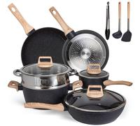 Batterie de cuisine – Ensemble de 12 pièces – Poêles en aluminium avec revêtement antiadhésif – Inclut un cuiseur vapeur – Convient pour les plaques à induction, au gaz, en céramique et électriques
