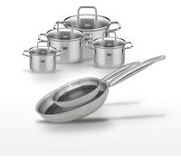 Batterie de cuisine Ensemble de casseroles avec poêles 24/28 cm et faitouts 12/14/16/20 cm en inox et aluminium Elo Collection Relief Solution Citrin