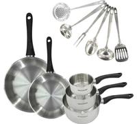 Batterie de Cuisine FACKELMANN Geneva Inox, Tous Feux Dont Induction, 2 Poêles 24 et 28 cm, 3 Casseroles, 6 Ustensiles