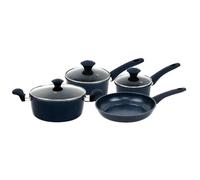 Herzberg Batterie de cuisine HG04685-BLU - 7 pièces forgée, revêtement en marbre bleu